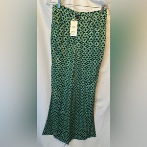 Mango Green & Black Geometric Wide Leg Pants